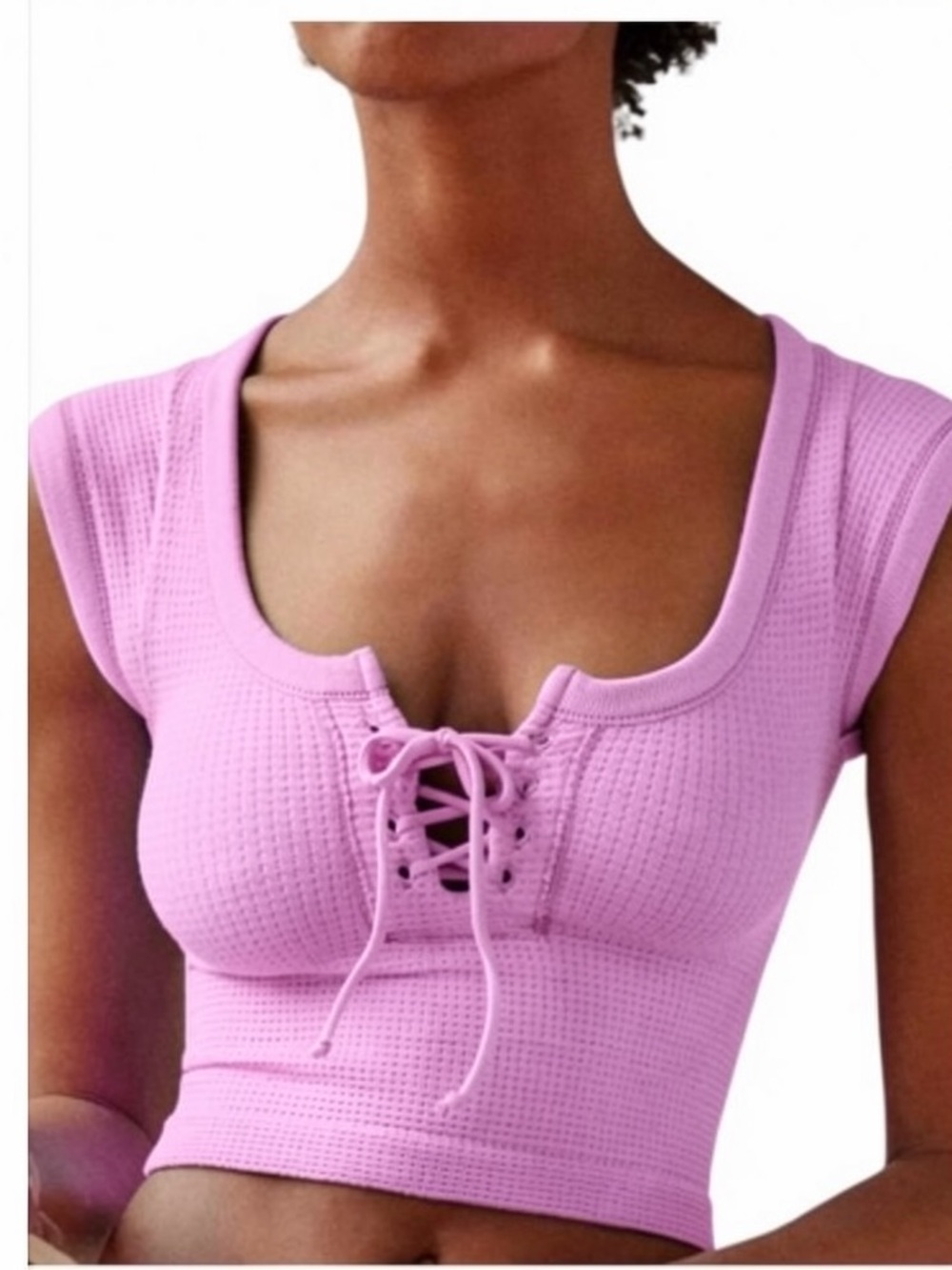 Urban Outfitters Pink Lace-Up Crop Top XS/S Y2K Ribbed Baby Tee Cute